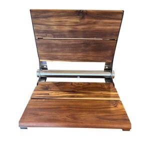 Lifeline 18" Teak Folding Shower Seat Satin Stainless Wall Mount NEW open box